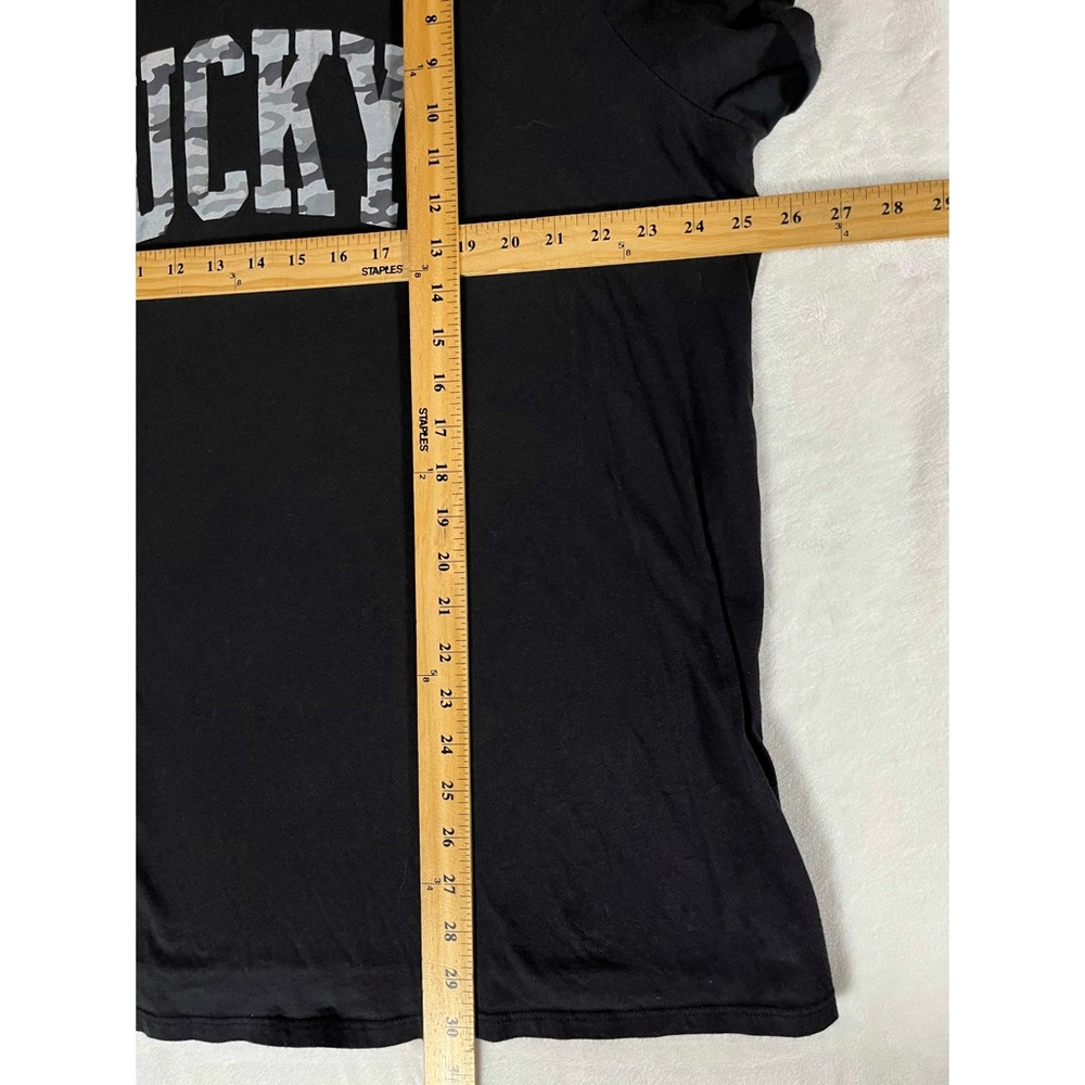 LUCKY BRAND Black Camo Print Spell Out Logo Rolled Sleeve Tee T-Shirt Top 3X - Picture 6 of 7
